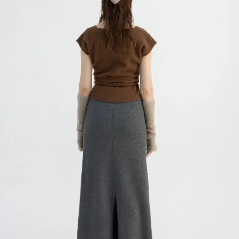 [BUNJANG] Monoha Ribbed Long Skirt Gray / 모노하 리브드 롱스커트 그레이