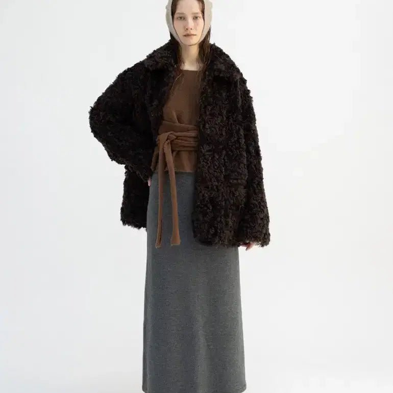 [BUNJANG] Monoha Ribbed Long Skirt Gray / 모노하 리브드 롱스커트 그레이