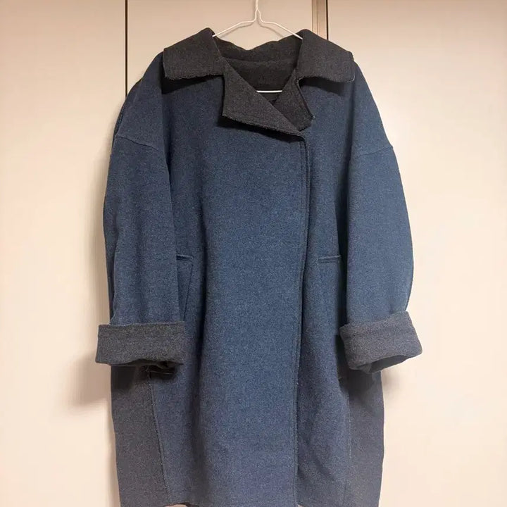 [BUNJANG] Designer Wool Blend Color Block Long Coat / 디자인어 블루/차콜 배색 모직 모 코트 롱자켓 778899정도 프리