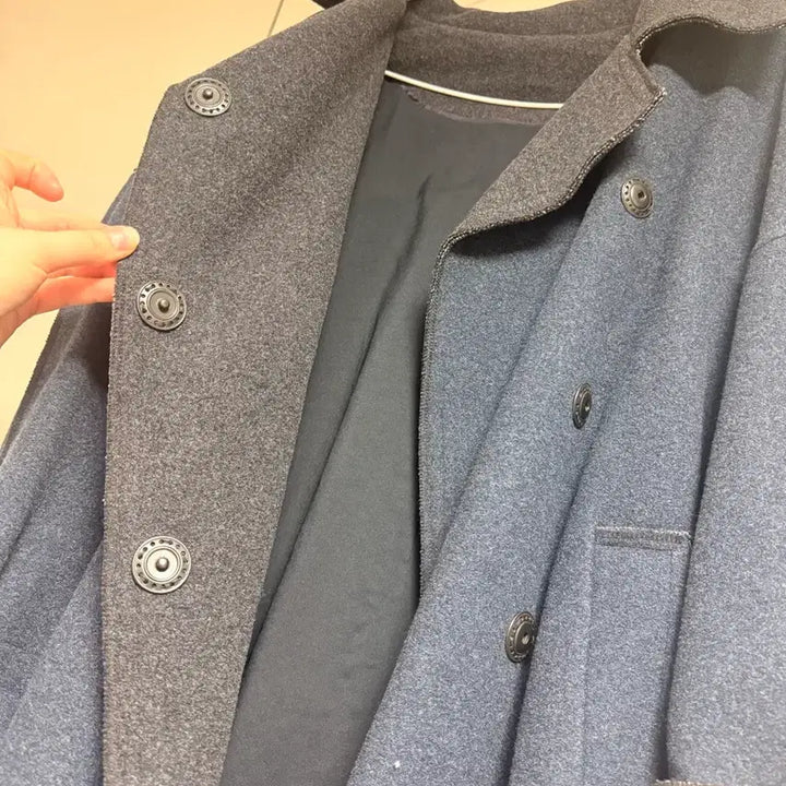 [BUNJANG] Designer Wool Blend Color Block Long Coat / 디자인어 블루/차콜 배색 모직 모 코트 롱자켓 778899정도 프리