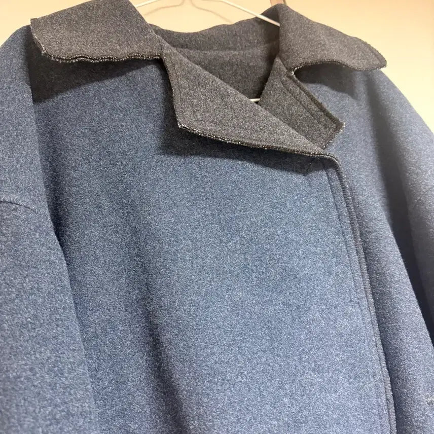 [BUNJANG] Designer Wool Blend Color Block Long Coat / 디자인어 블루/차콜 배색 모직 모 코트 롱자켓 778899정도 프리