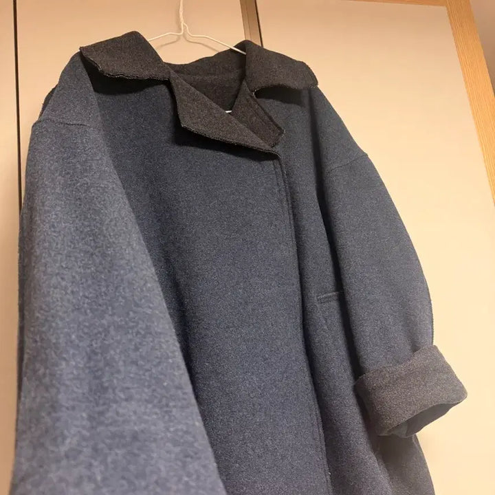 [BUNJANG] Designer Wool Blend Color Block Long Coat / 디자인어 블루/차콜 배색 모직 모 코트 롱자켓 778899정도 프리