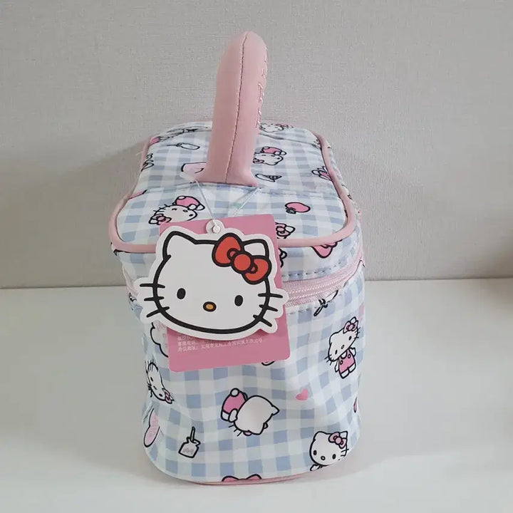 [BUNJANG] Sanrio Hello Kitty Face Pattern Check Pouch / 산리오 헬로키티 패턴 체크 파우치