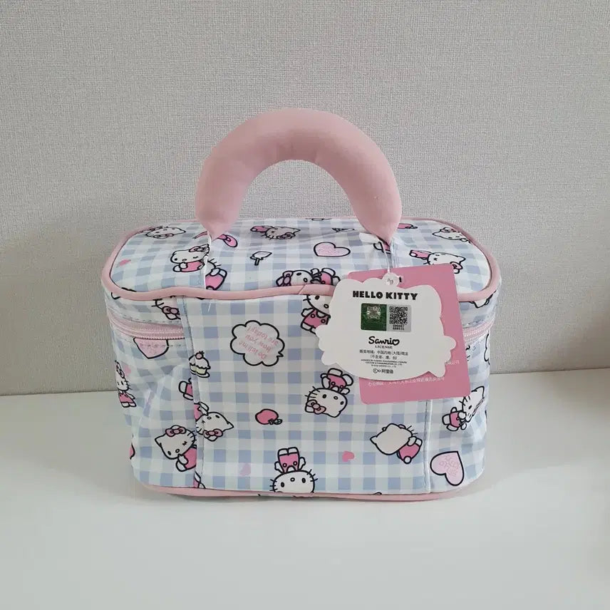 [BUNJANG] Sanrio Hello Kitty Face Pattern Check Pouch / 산리오 헬로키티 패턴 체크 파우치