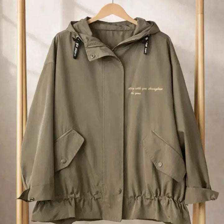 [BUNJANG] Designer Hooded Windbreaker Jacket with Fabric Print / 디자이너 바람막이 후드 자켓. 패브릭 프린트.8899110사이즈 정도