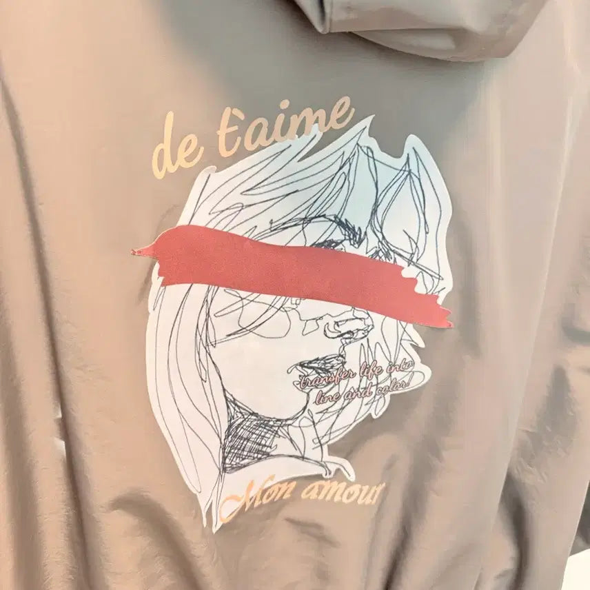 [BUNJANG] Designer Hooded Windbreaker Jacket with Fabric Print / 디자이너 바람막이 후드 자켓. 패브릭 프린트.8899110사이즈 정도