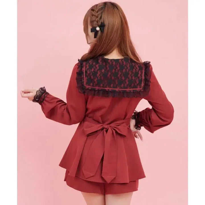 [BUNJANG] Secret Honey Sailor Collar Set Up / 시허니 헤이스 세일러카라 셋업 와인 레드