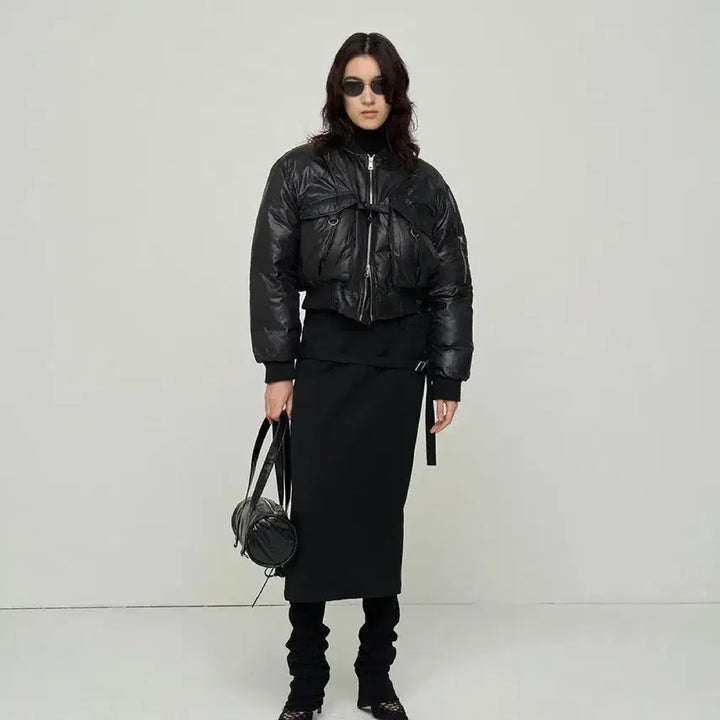 [BUNJANG] LCDC TM Cropped Bomber Puffer Jacket - Black / 엘씨디씨 티엠 크롭 봄버 푸퍼 자켓 블랙