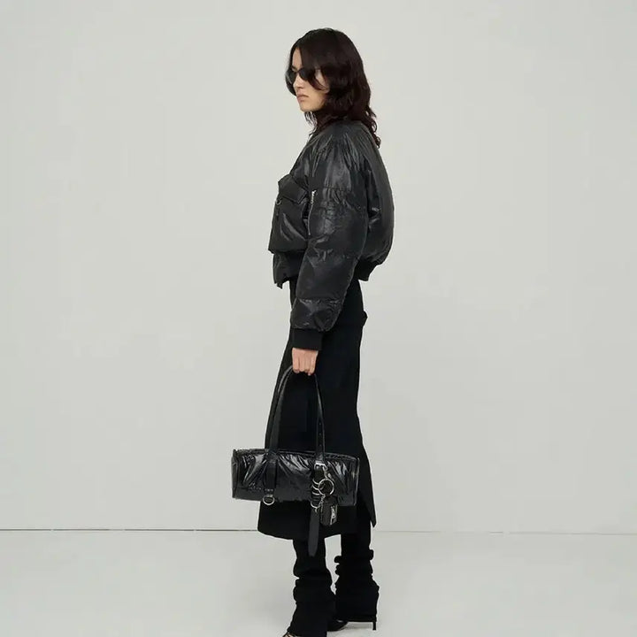 [BUNJANG] LCDC TM Cropped Bomber Puffer Jacket - Black / 엘씨디씨 티엠 크롭 봄버 푸퍼 자켓 블랙