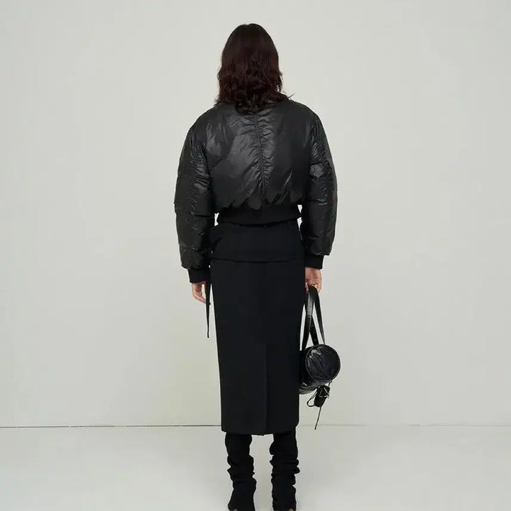 [BUNJANG] LCDC TM Cropped Bomber Puffer Jacket - Black / 엘씨디씨 티엠 크롭 봄버 푸퍼 자켓 블랙