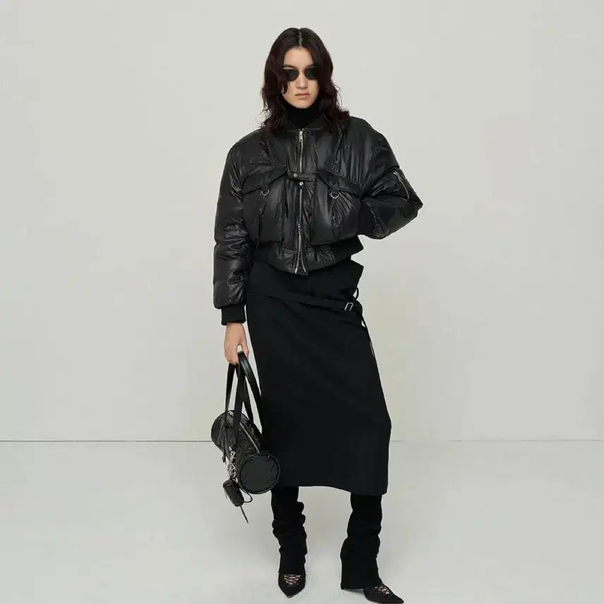 [BUNJANG] LCDC TM Cropped Bomber Puffer Jacket - Black / 엘씨디씨 티엠 크롭 봄버 푸퍼 자켓 블랙