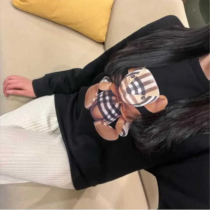 [BUNJANG] Checkered Teddy Bear Sweatshirt Burberry Style / 체크 테디베어 맨투맨 버버리st