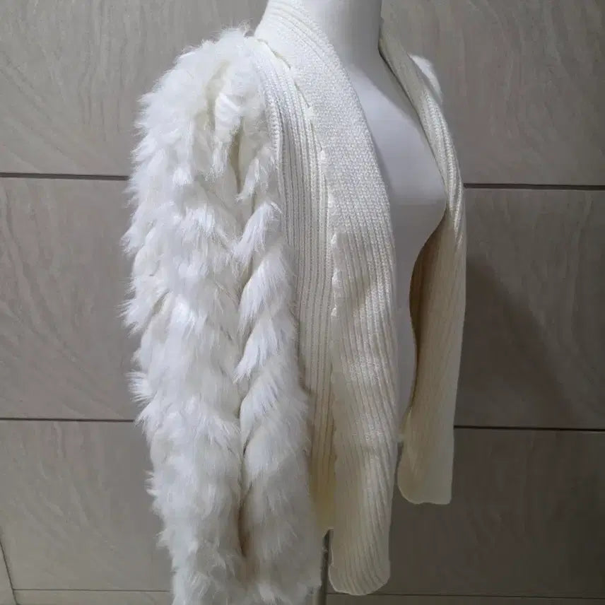 [BUNJANG] Luxury White Knit Fur Jacket (Size: 55-77) / 럭셔리 화이트 니트 퍼자켓 55~77