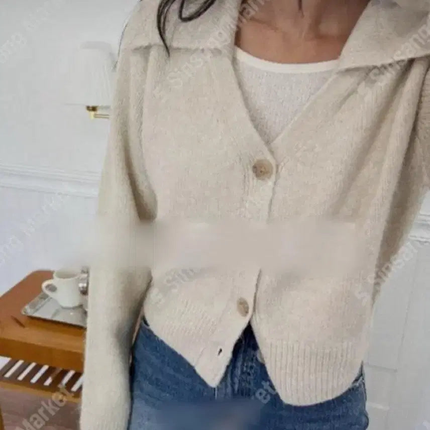 [BUNJANG] TOATEE Black Big Collar Knit Cardigan / TOATEE 블랙 빅카라 니트 가디건