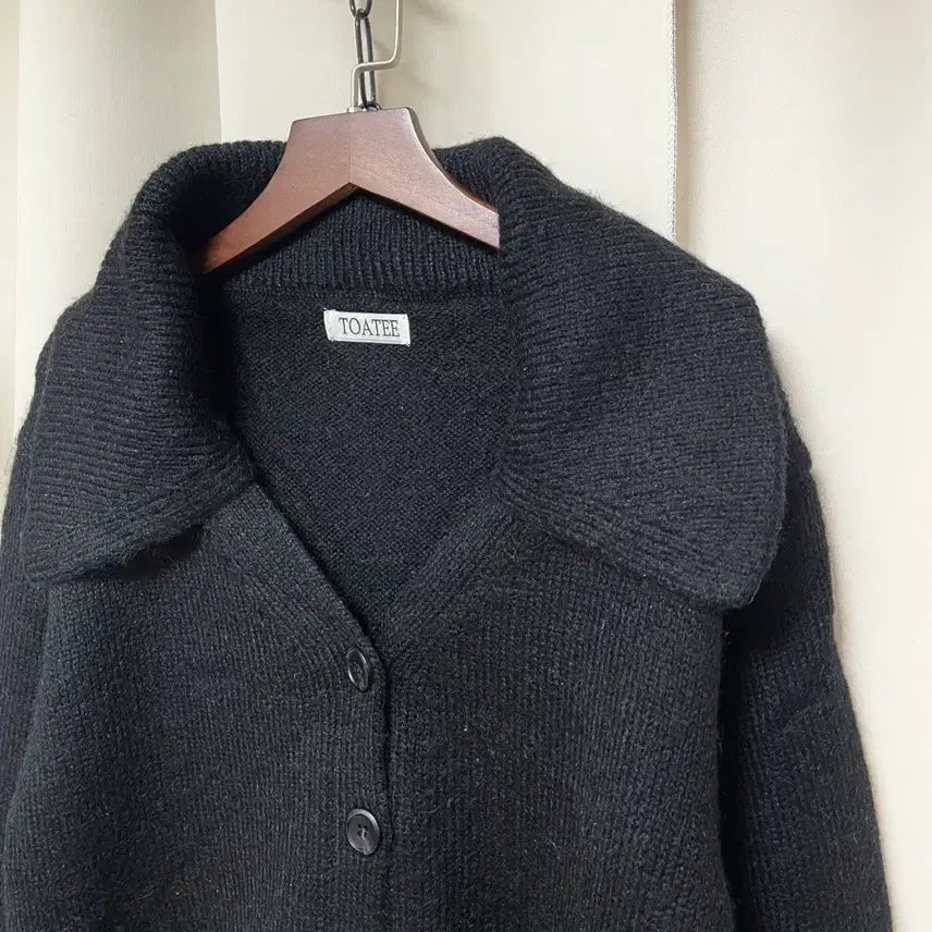 [BUNJANG] TOATEE Black Big Collar Knit Cardigan / TOATEE 블랙 빅카라 니트 가디건