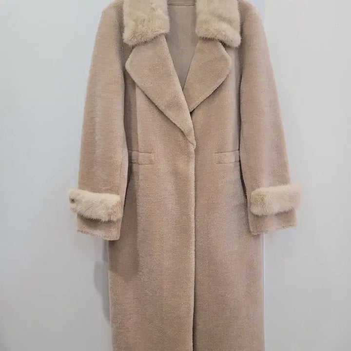 [BUNJANG] Real Lambswool Long Coat / 밍크 트리밍 리얼 양털 롱코트 55~66