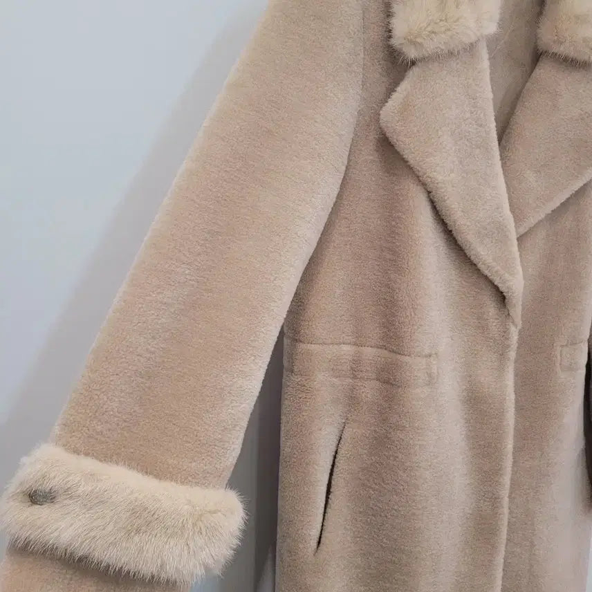 [BUNJANG] Real Lambswool Long Coat / 밍크 트리밍 리얼 양털 롱코트 55~66