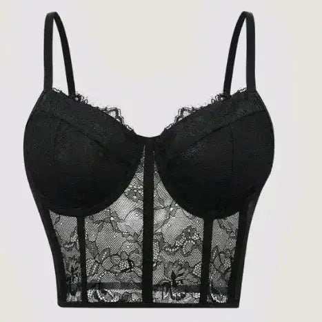[BUNJANG] Black Lace Corset Camisole Top Bra 77 / 섹시 블랙 레이스 캐미솔 코르셋 탑브라 77