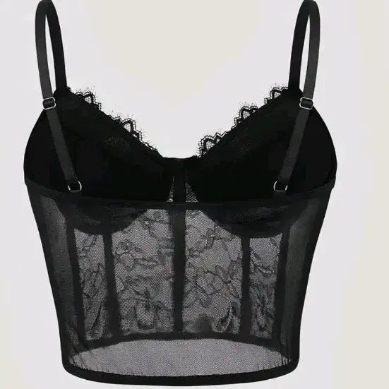 [BUNJANG] Black Lace Corset Camisole Top Bra 77 / 섹시 블랙 레이스 캐미솔 코르셋 탑브라 77