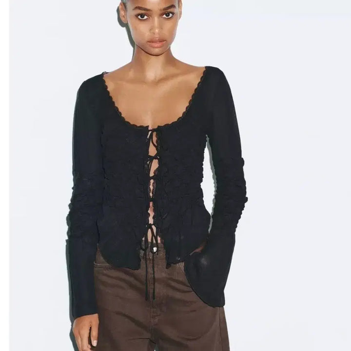 [BUNJANG] ZARA Shirred Ribbon Top - Small / 자라 셔링 리본 탑 스몰 새옷 4813/845/800