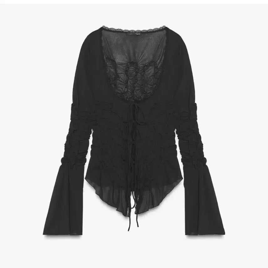 [BUNJANG] ZARA Shirred Ribbon Top - Small / 자라 셔링 리본 탑 스몰 새옷 4813/845/800