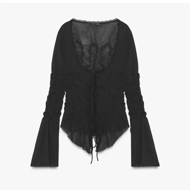 [BUNJANG] ZARA Shirred Ribbon Top - Small / 자라 셔링 리본 탑 스몰 새옷 4813/845/800