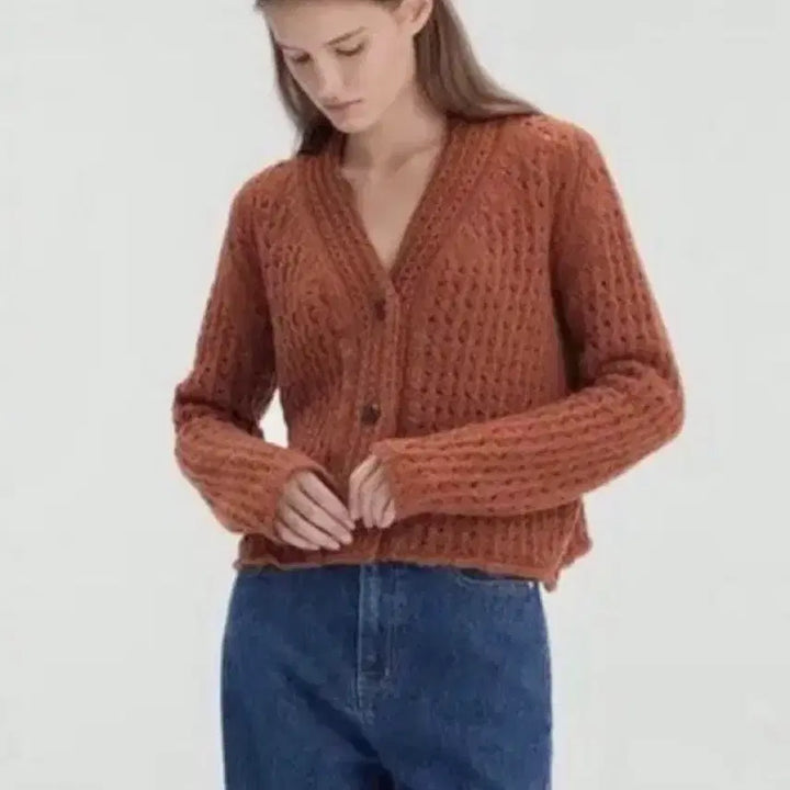 [BUNJANG] Priveil Orange Brown Kate Cardigan Knit / 프리베일 오렌지브라운 케이트 가디건 니트