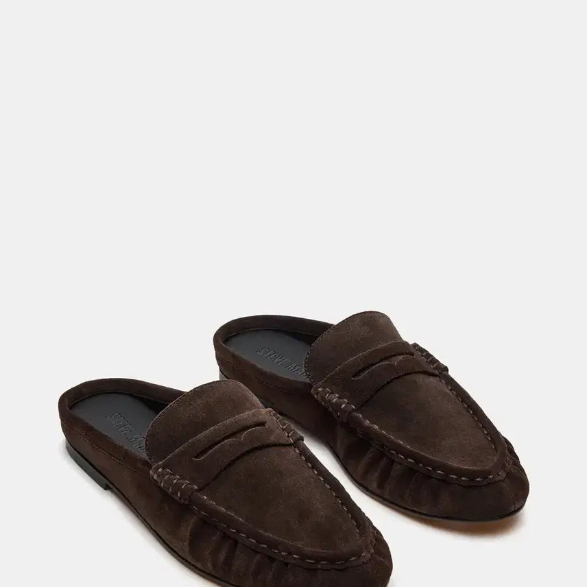 [BUNJANG] Steve Madden Suede Loafer Mules / 스티브매든 초콜릿브라운 스웨이드 로퍼 뮬 (생로랑 더로우 맛)