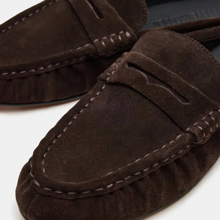 [BUNJANG] Steve Madden Suede Loafer Mules / 스티브매든 초콜릿브라운 스웨이드 로퍼 뮬 (생로랑 더로우 맛)