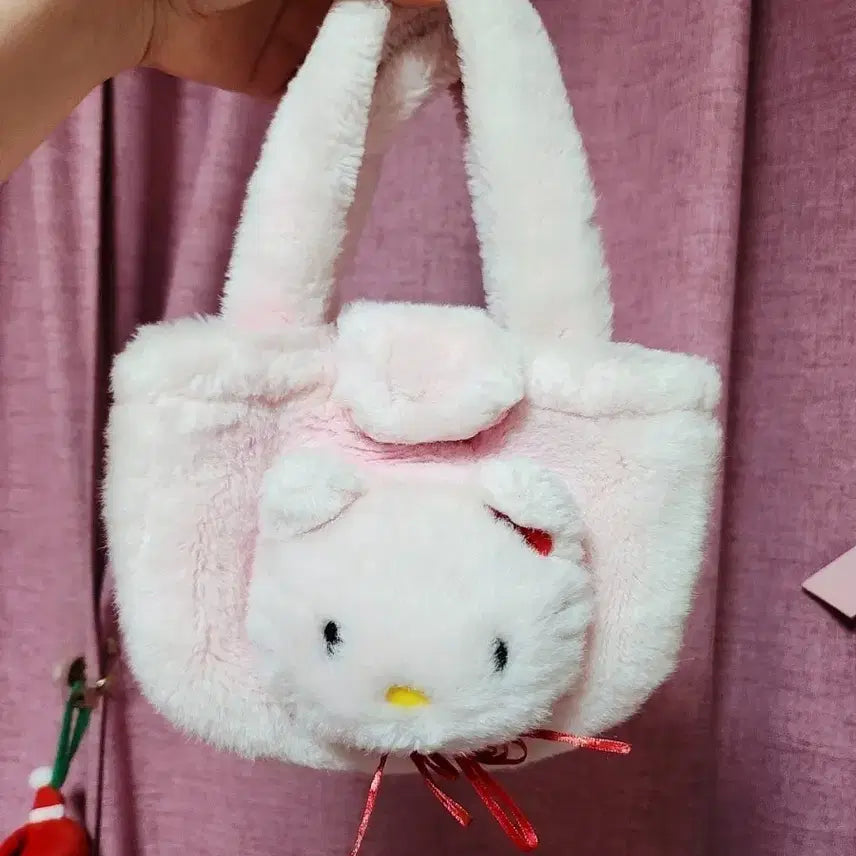 [BUNJANG] Hello Kitty Pink Fur Mini Tote Bag / (단종/희귀템)고전키티 헬로키티 핑크 퍼 미니 토트백 가방
