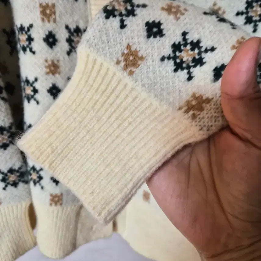 [BUNJANG] Ivory Pattern Knit Cardigan / 아이보리 패턴 니트 가디건