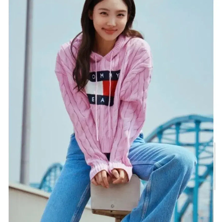 [BUNJANG] Tommy Jeans Cable Knit Hoodie Sweatshirt / 타미진스 후디스웨터