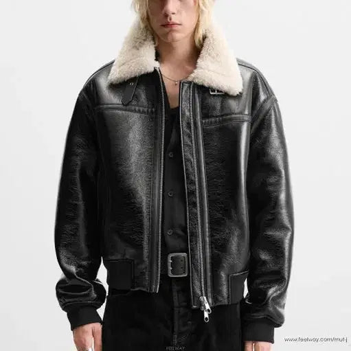 [BUNJANG] Zara Eco Leather Bright Mouton Jacket / (XL) 자라 에코 레더 브라이트 무스탕 점퍼