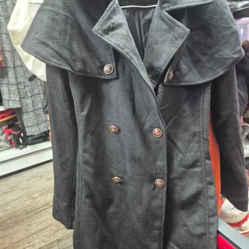 [BUNJANG] Black Double Coat M / N.Y Silver Apple 블랙 더블 코트M