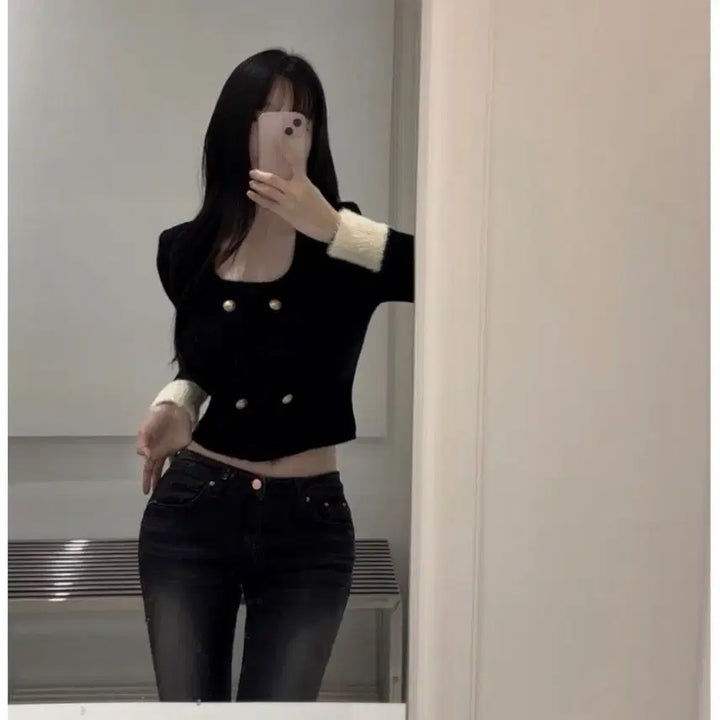 [BUNJANG] Free Size Glitter Knit Top / 소매 퍼 글리터 금장 니트 free (1회착용)