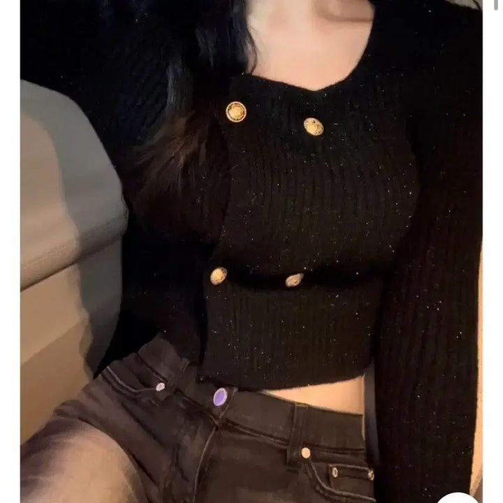 [BUNJANG] Free Size Glitter Knit Top / 소매 퍼 글리터 금장 니트 free (1회착용)