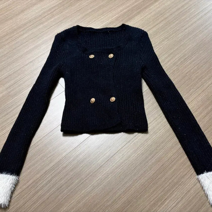 [BUNJANG] Free Size Glitter Knit Top / 소매 퍼 글리터 금장 니트 free (1회착용)