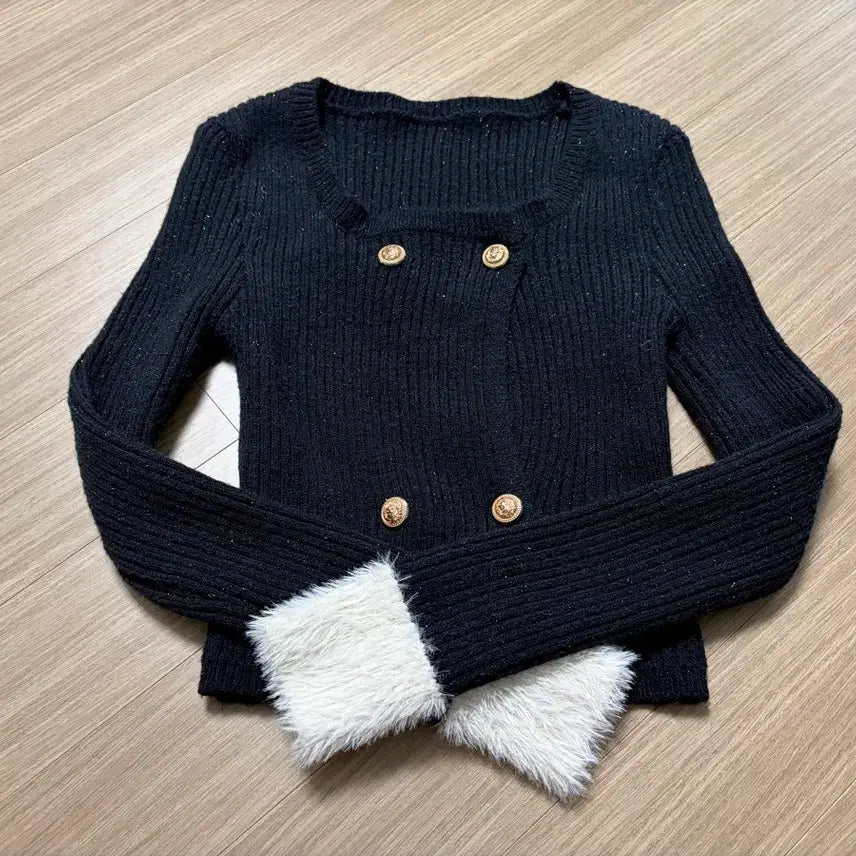 [BUNJANG] Free Size Glitter Knit Top / 소매 퍼 글리터 금장 니트 free (1회착용)