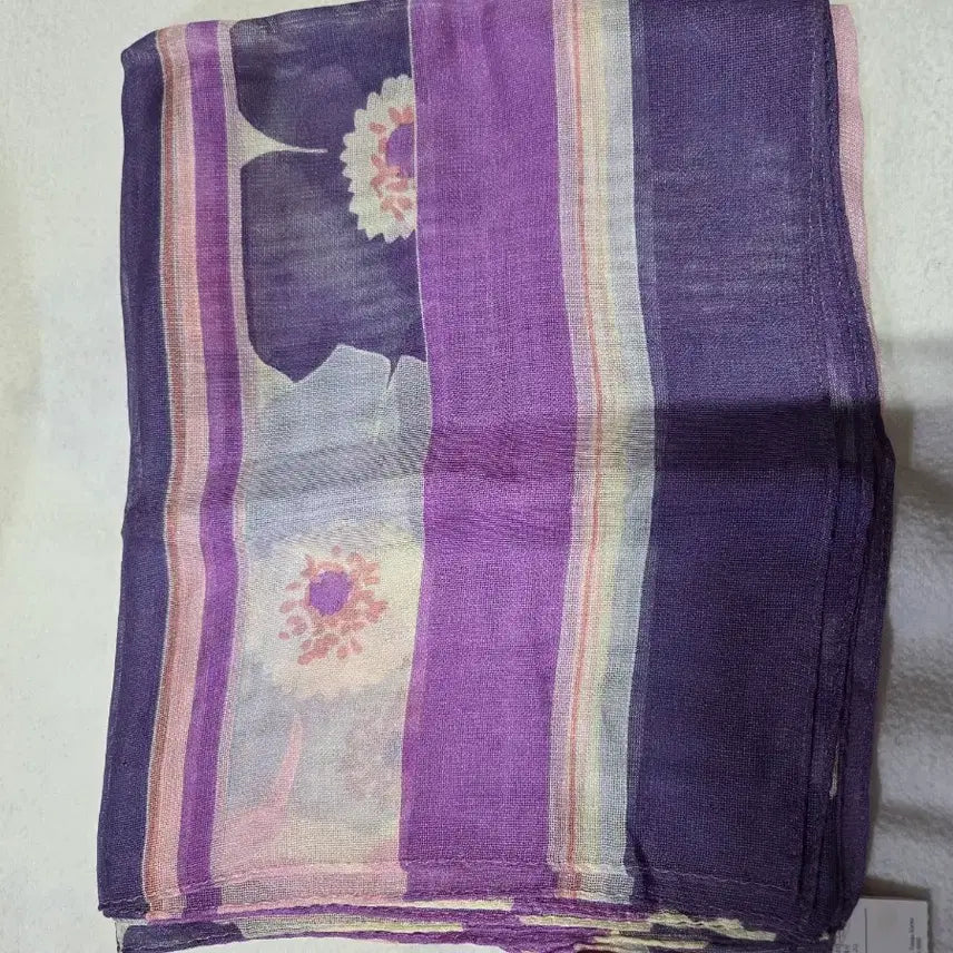 [BUNJANG] Purple Floral Silk Scarf / 보라색 꽃무늬 실크스카프