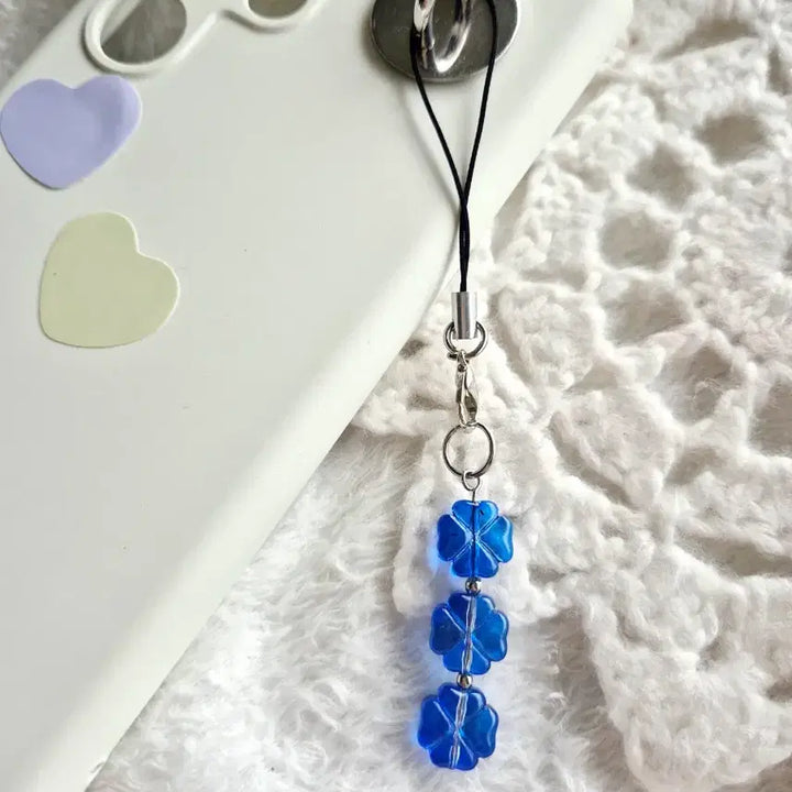 [BUNJANG] Four-Leaf Clover Bead Phone Strap Keychain / 네잎클로버 비즈 핸드폰줄 스트랩 키링