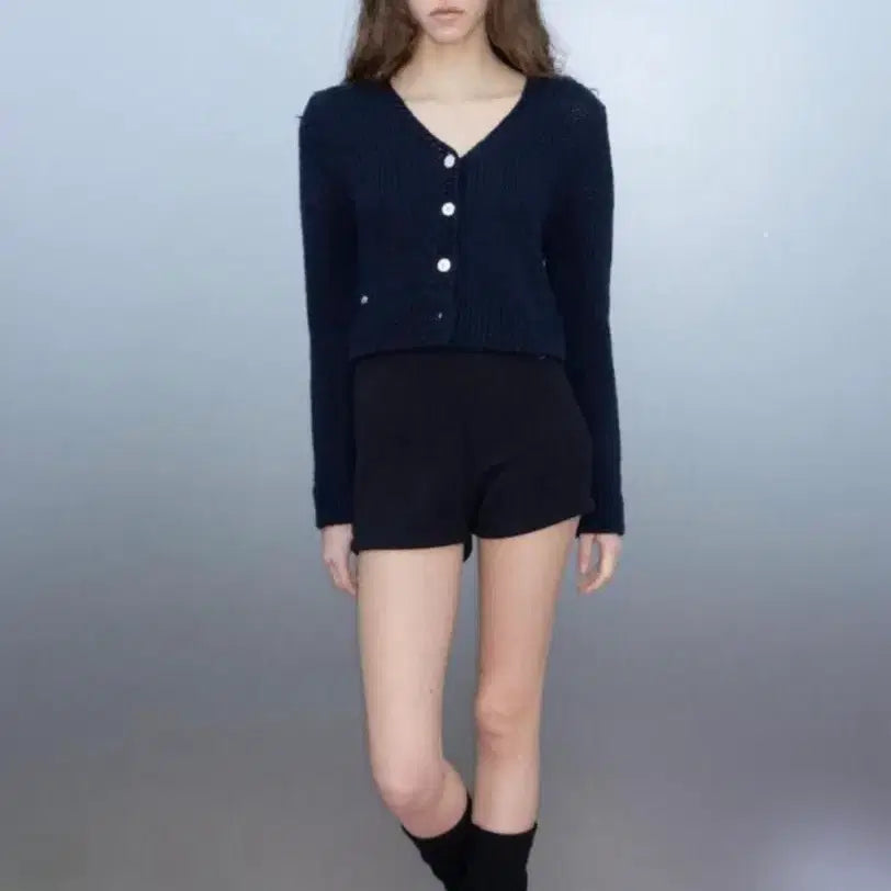 [BUNJANG] Tannat Vea Crop Cardigan - Navy / 타낫 Vea 비아 크롭 가디건 - 네이비