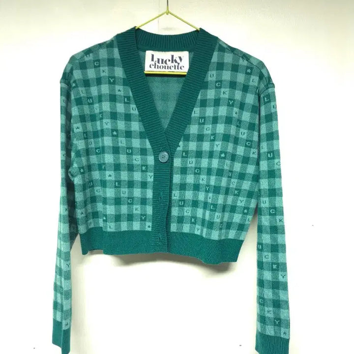 [BUNJANG] Lucky Chouette Checkered Crop Cardigan / 럭키슈에뜨 체크 크롭 가디건 56-45