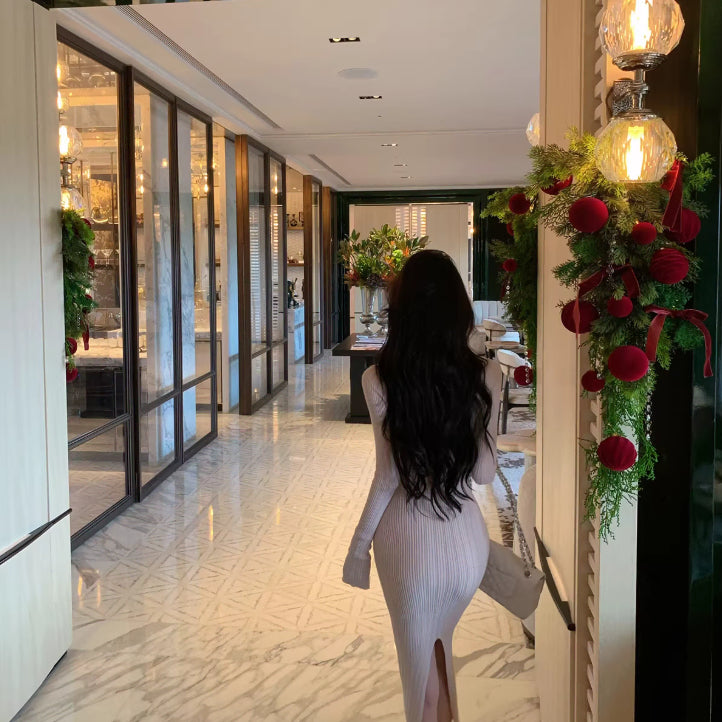 [BUNJANG] Ablie - Knit Long Dress / 끈스트랩 아일렛 니트롱원피스 슬림핏 골지 여친룩 에이블리 섹시한