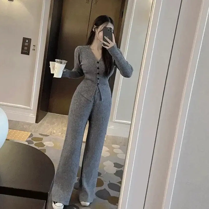 [BUNJANG] Masil Look Ribbed Two-Piece Training Set / 수입의류 마실룩 체형보정 골지 투피스 트레이닝 세트 교신