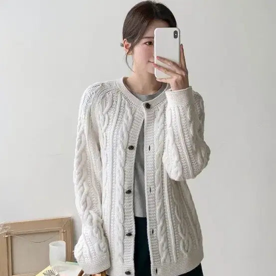 [BUNJANG] Sie For You On Cable Knit Cardigan / 시에 포유온 케이블 가디건