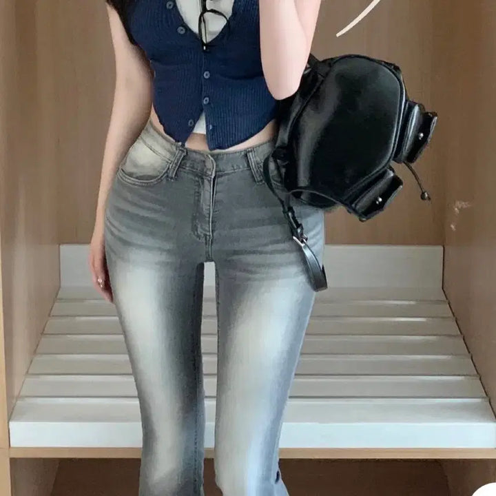 [BUNJANG] Cooling Summer Low-Rise Bootcut Jeans (Size S) / [쿨링여름바지 S] 핏대박 퓨쳐 그레이 워싱 로우라이즈 부츠컷 청바지