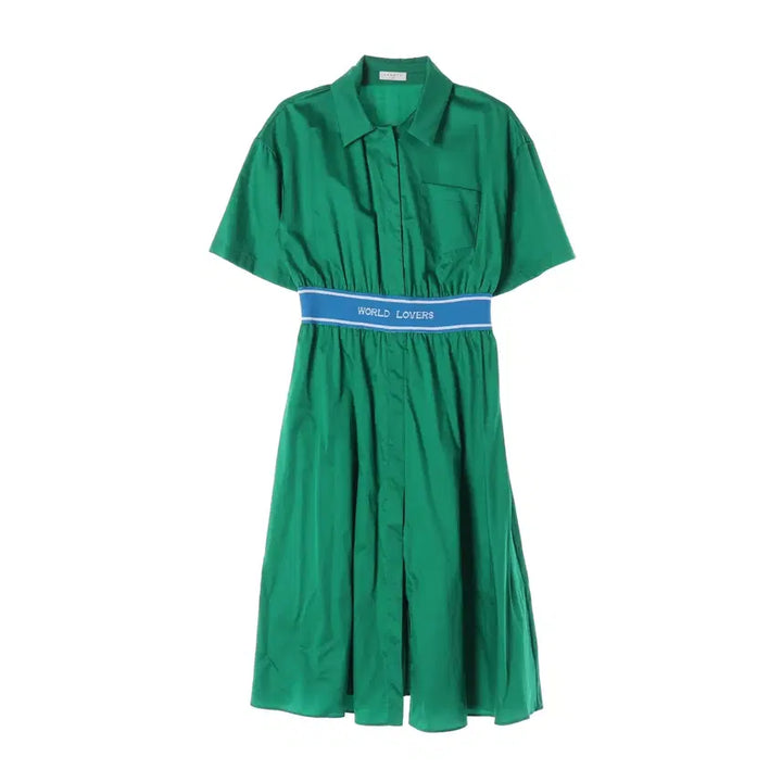 [BUNJANG] Sandro Lettering Satin Short Sleeve Dress / 산드로 레터링 새틴 반팔 원피스 그린