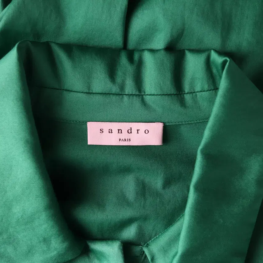 [BUNJANG] Sandro Lettering Satin Short Sleeve Dress / 산드로 레터링 새틴 반팔 원피스 그린