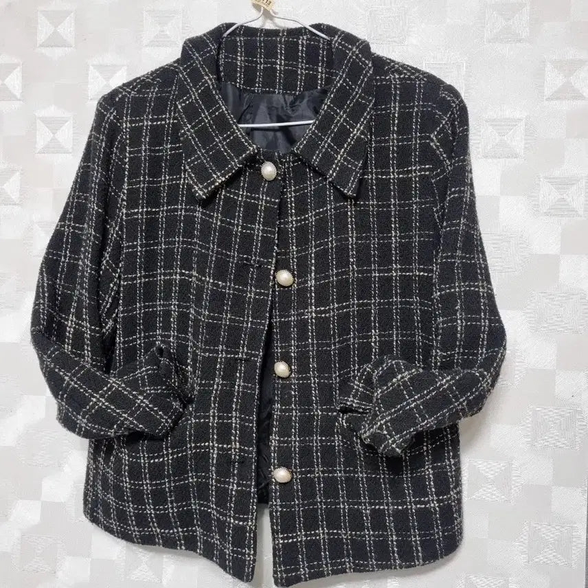 [BUNJANG] Tweed Check Pearl Button Jacket / 트위드 체크 진주 버튼 자켓55.66