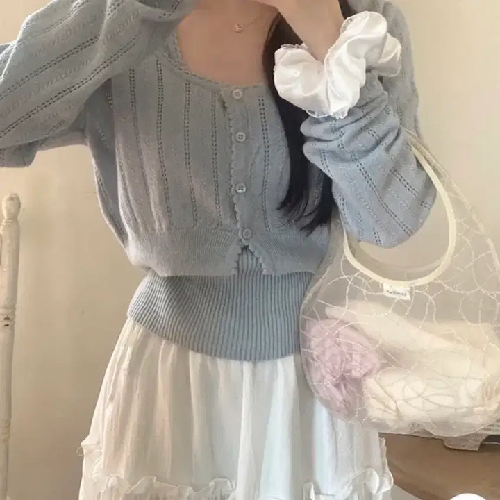 [BUNJANG] So Nyeo Recipe Melo Punching Tank Top and Cardigan Set / (새상품)소녀레시피 멜로 펀칭 나시가디건 세트